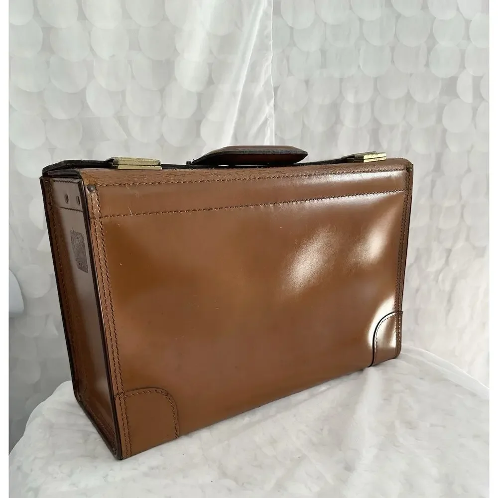 Vintage 50s Brown Leather Briefcase Attaché Case With 2 Keys Home Decor Legal
